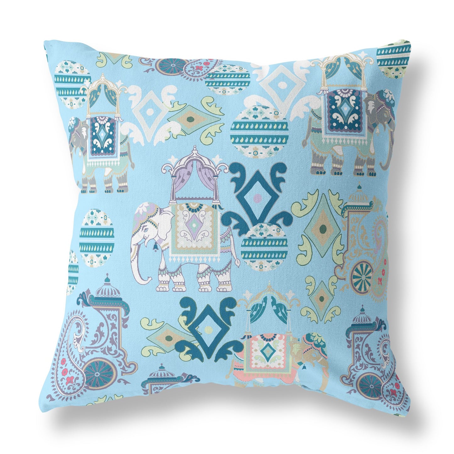 Sky Blue & White Paisley Suede Pillow