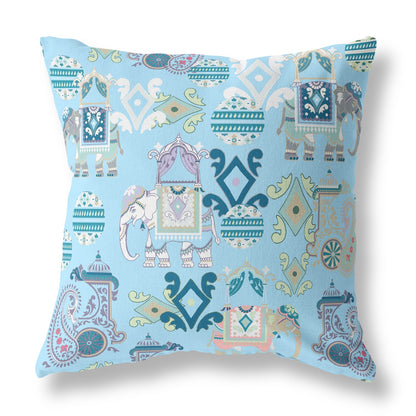 Sky Blue & White Paisley Suede Pillow