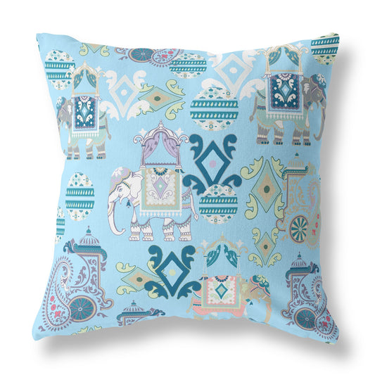 Sky Blue & White Paisley Suede Pillow