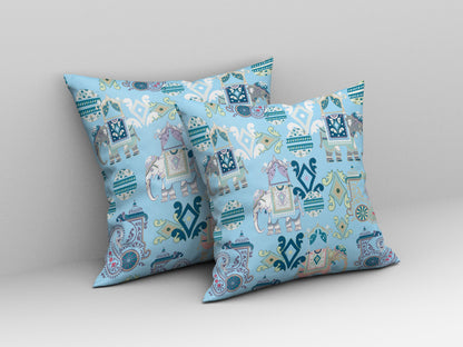 Sky Blue & White Paisley Suede Pillow