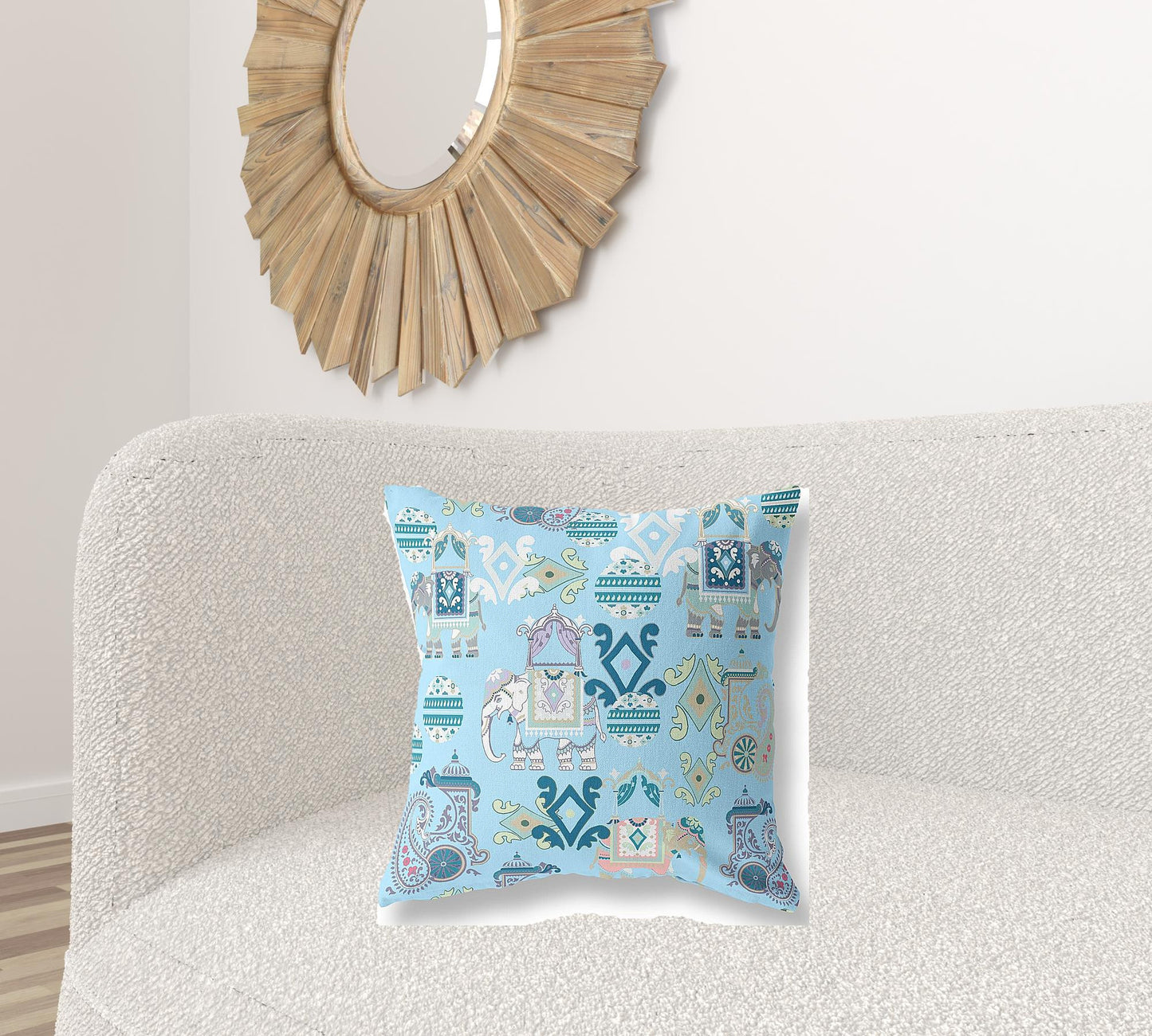 Sky Blue & White Paisley Suede Pillow
