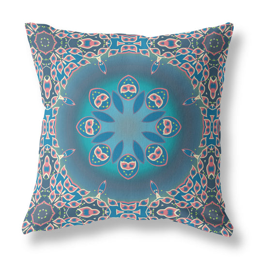 Blue & Pink Geometric Suede Pillow
