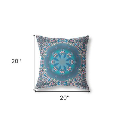 Blue & Pink Geometric Suede Pillow