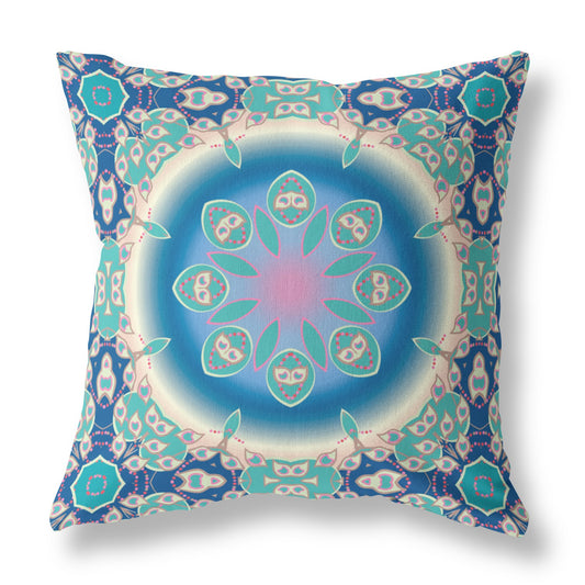 Blue & Turquoise Geometric Suede Pillow