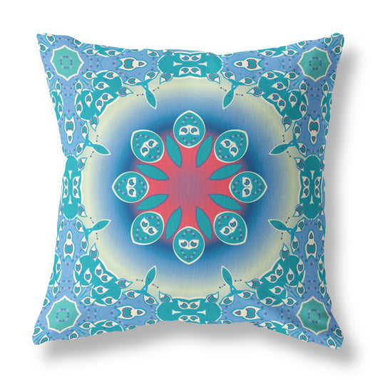 Blue & Red Geometric Suede Pillow