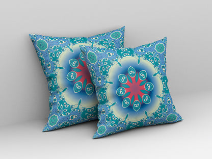 Blue & Red Geometric Suede Pillow