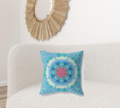 Blue & Red Geometric Suede Pillow