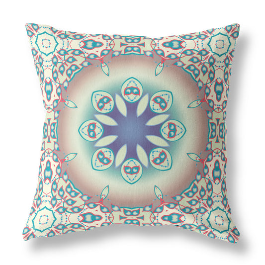 Beige & Blue Geometric Suede Pillow