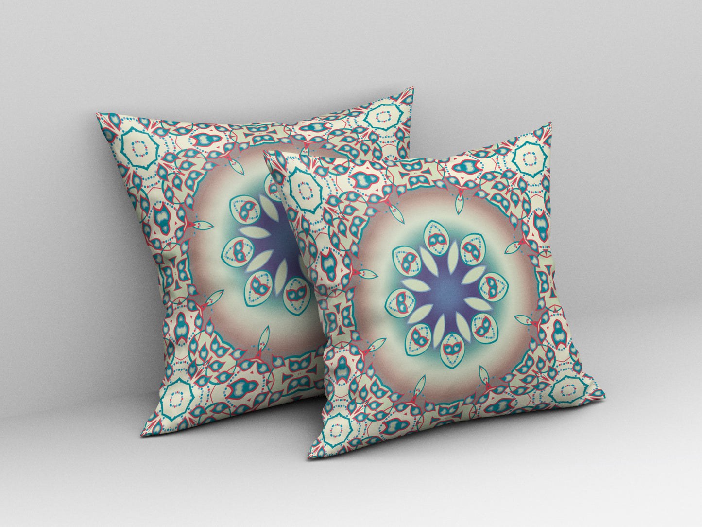 Beige & Blue Geometric Suede Pillow