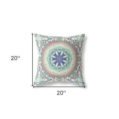 Beige & Blue Geometric Suede Pillow