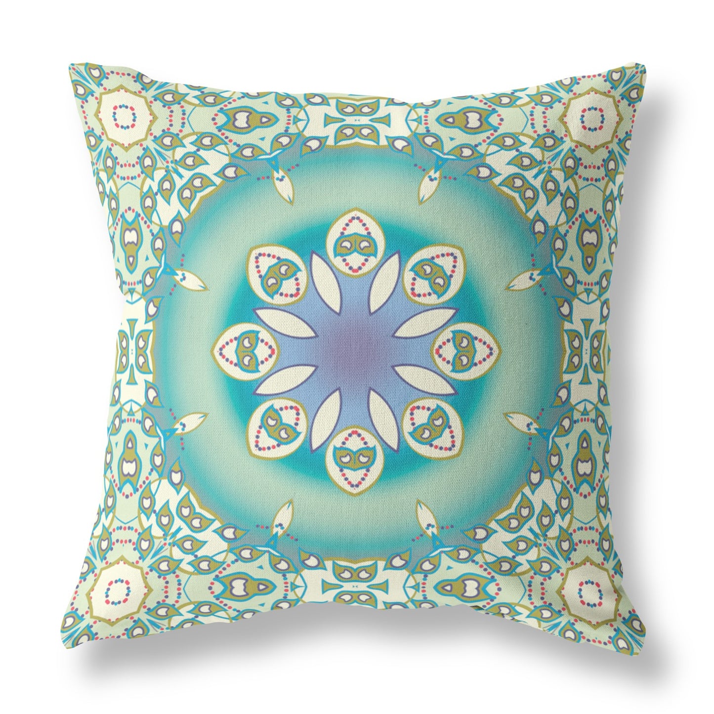 Beige & Green Geometric Suede Pillow