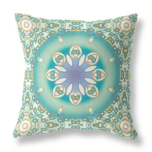 Beige & Green Geometric Suede Pillow