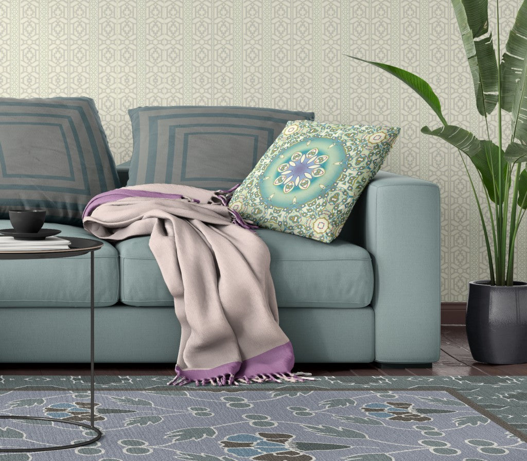 Beige & Green Geometric Suede Pillow