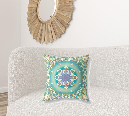 Beige & Green Geometric Suede Pillow