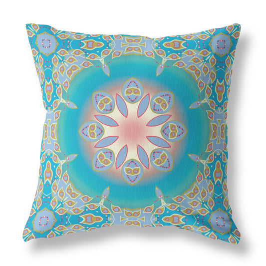 Blue & Green Geometric Suede Pillow