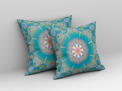 Blue & Green Geometric Suede Pillow