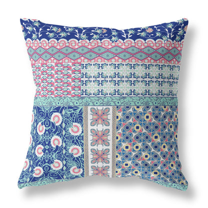 Blue & Pink Microsuede Patchwork Pillow