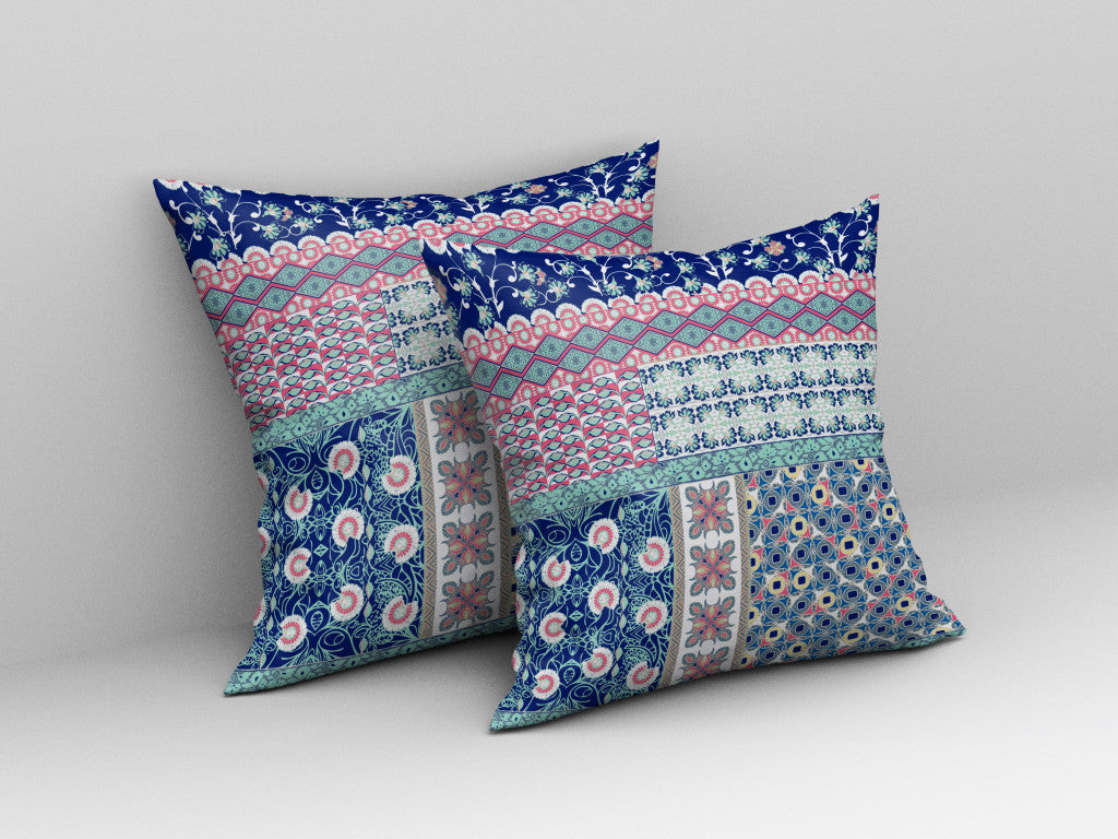 Blue & Pink Microsuede Patchwork Pillow