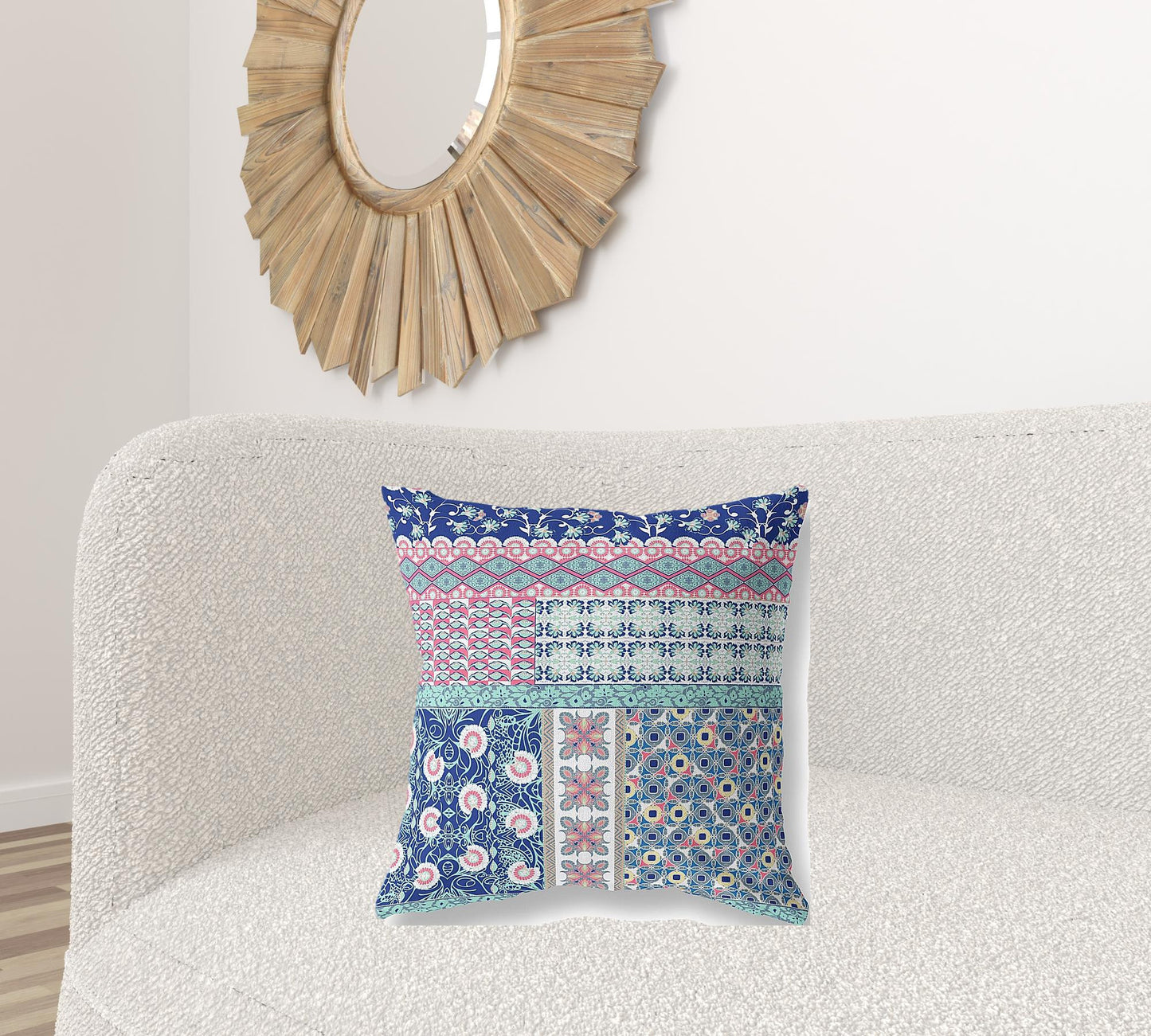 Blue & Pink Microsuede Patchwork Pillow