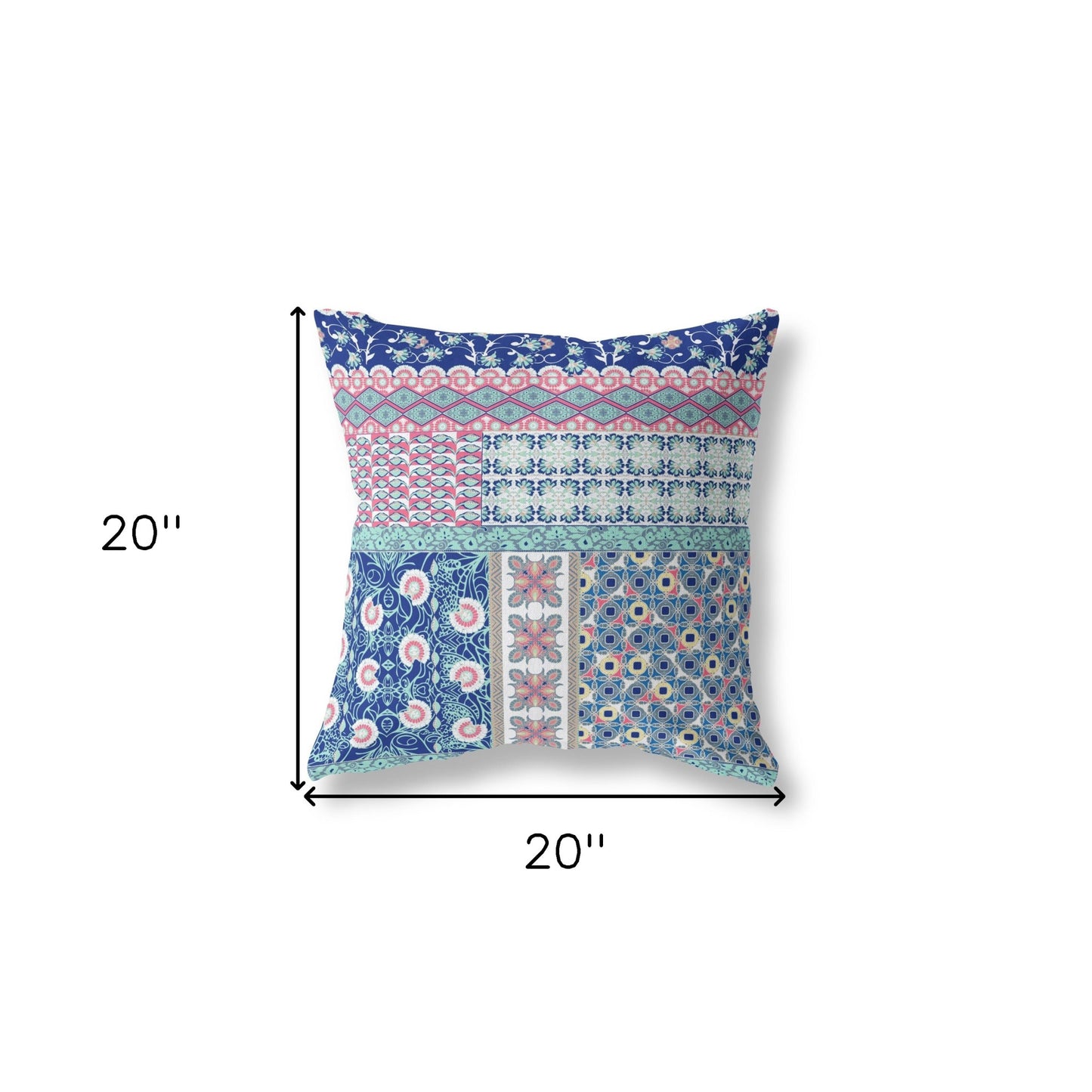Blue & Pink Microsuede Patchwork Pillow