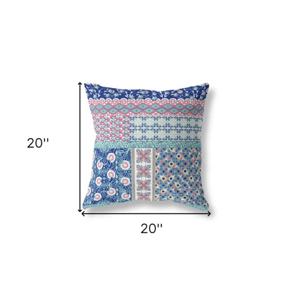 Blue & Pink Microsuede Patchwork Pillow