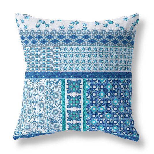 Blue & White Microsuede Patchwork Pillow