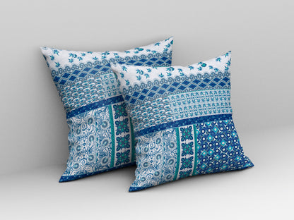 Blue & White Microsuede Patchwork Pillow