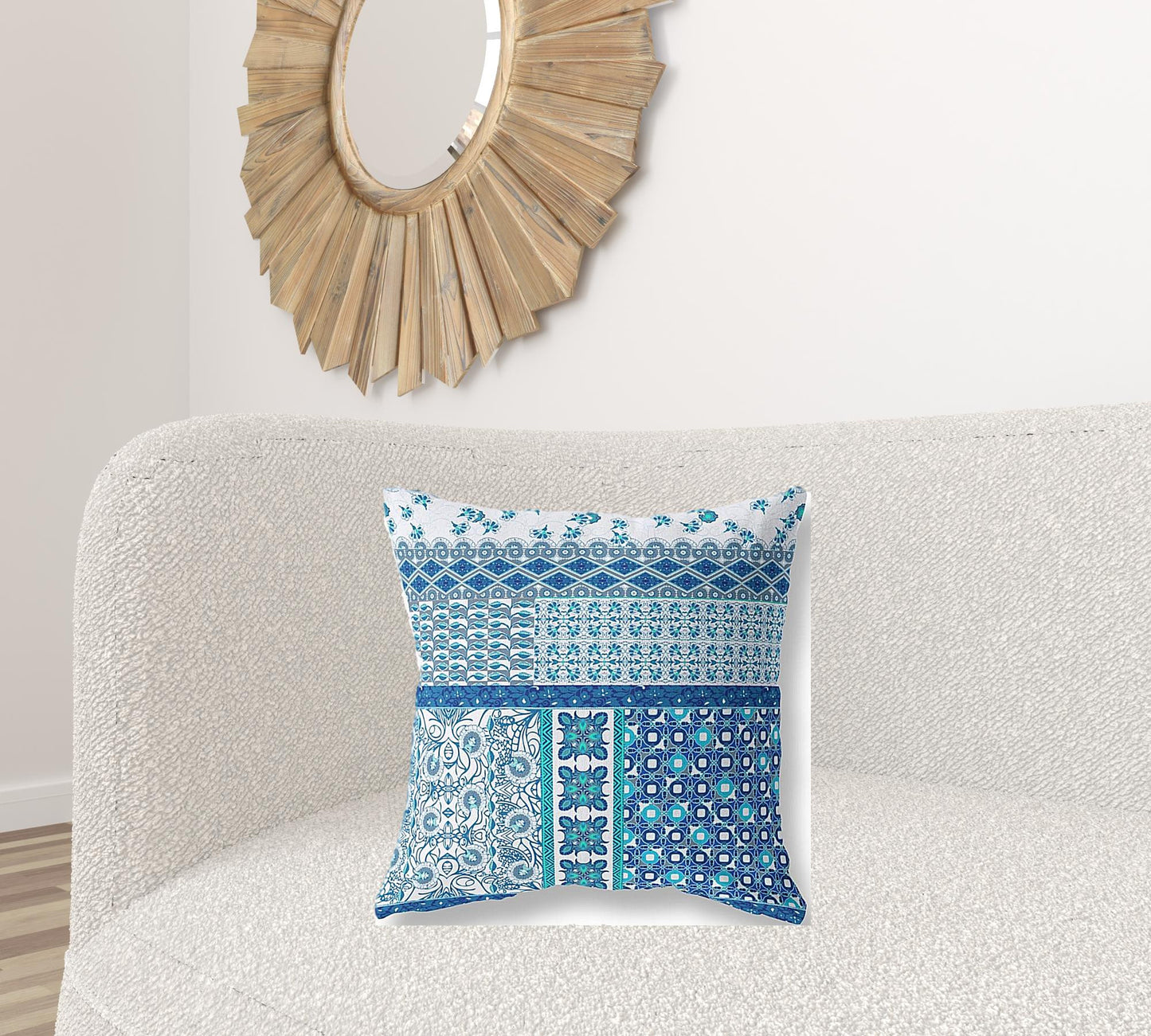 Blue & White Microsuede Patchwork Pillow