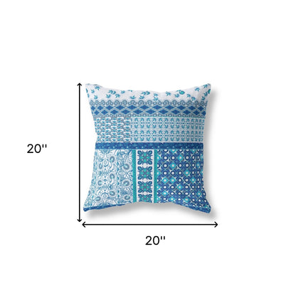 Blue & White Microsuede Patchwork Pillow