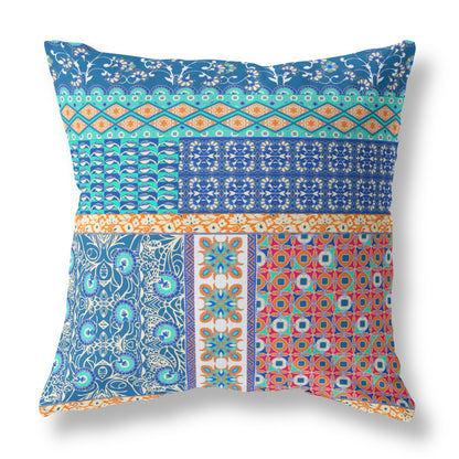 Blue & Orange Microsuede Patchwork Pillow
