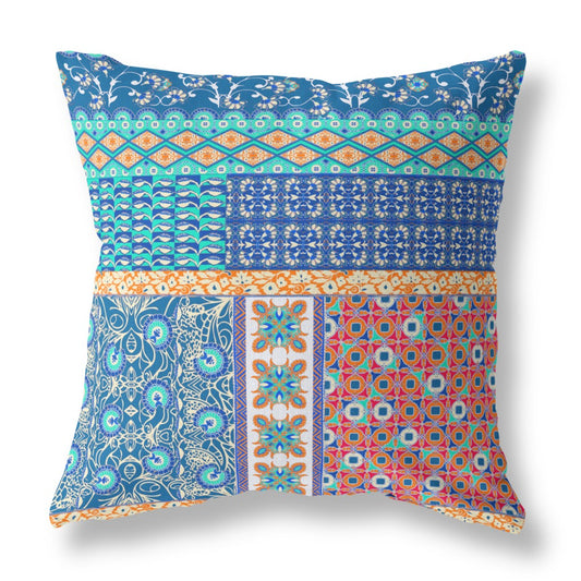 Blue & Orange Microsuede Patchwork Pillow