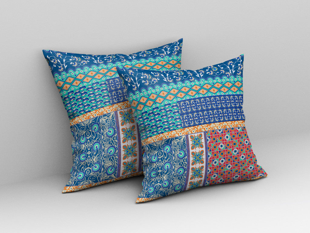 Blue & Orange Microsuede Patchwork Pillow
