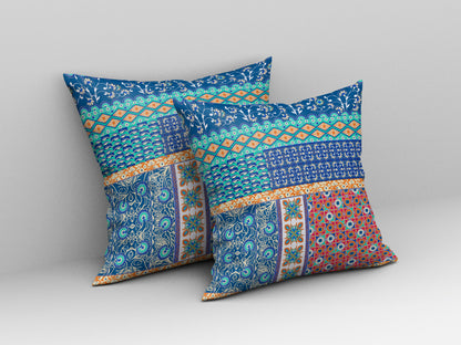 Blue & Orange Microsuede Patchwork Pillow