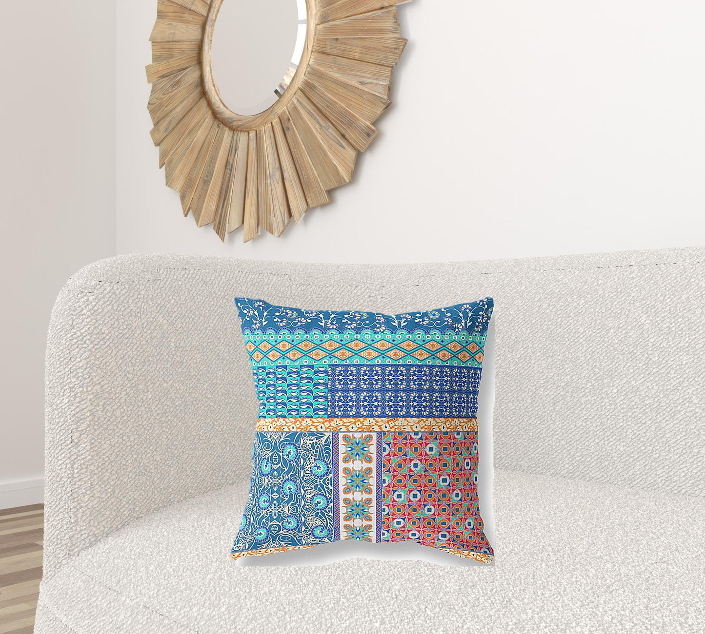 Blue & Orange Microsuede Patchwork Pillow