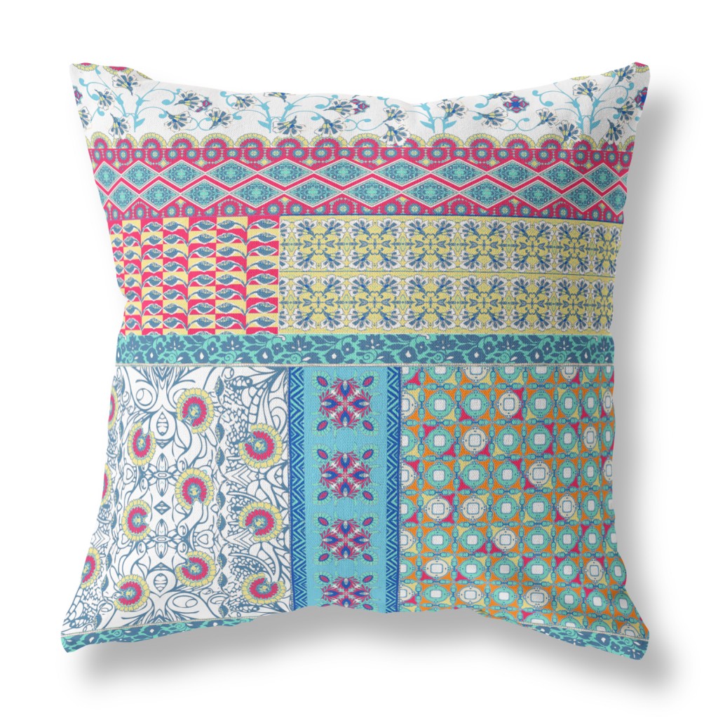 White Yellow Patch Blown & Closed Suede Pillow
