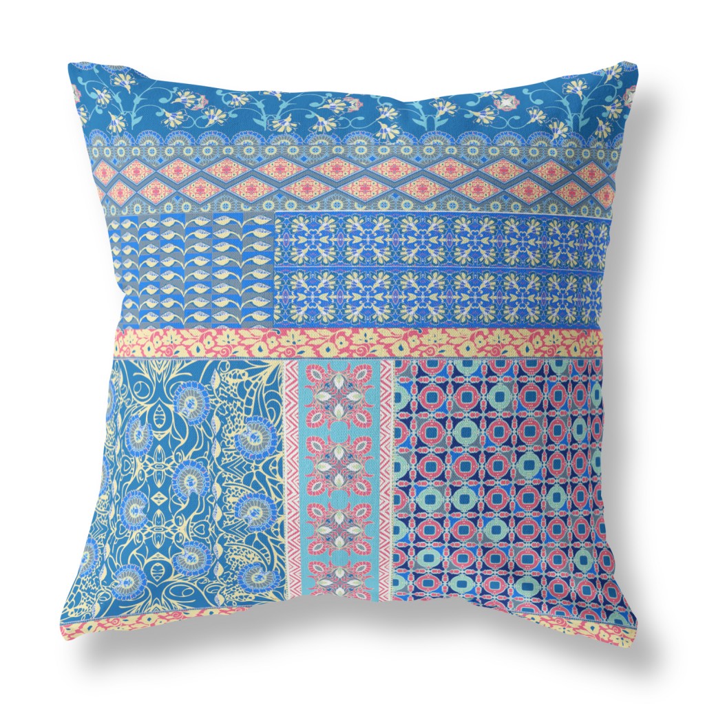 Blue & Yellow Microsuede Patchwork Pillow