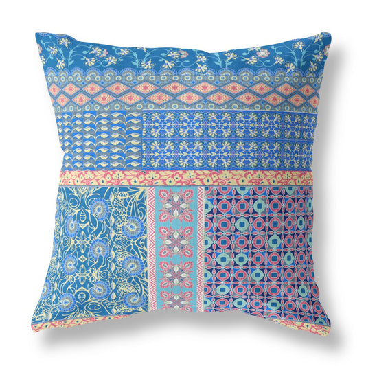 Blue & Yellow Microsuede Patchwork Pillow
