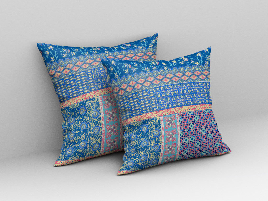 Blue & Yellow Microsuede Patchwork Pillow