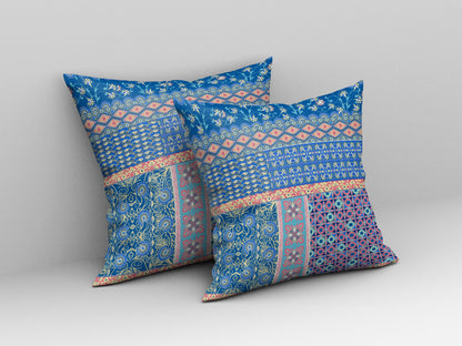 Blue & Yellow Microsuede Patchwork Pillow