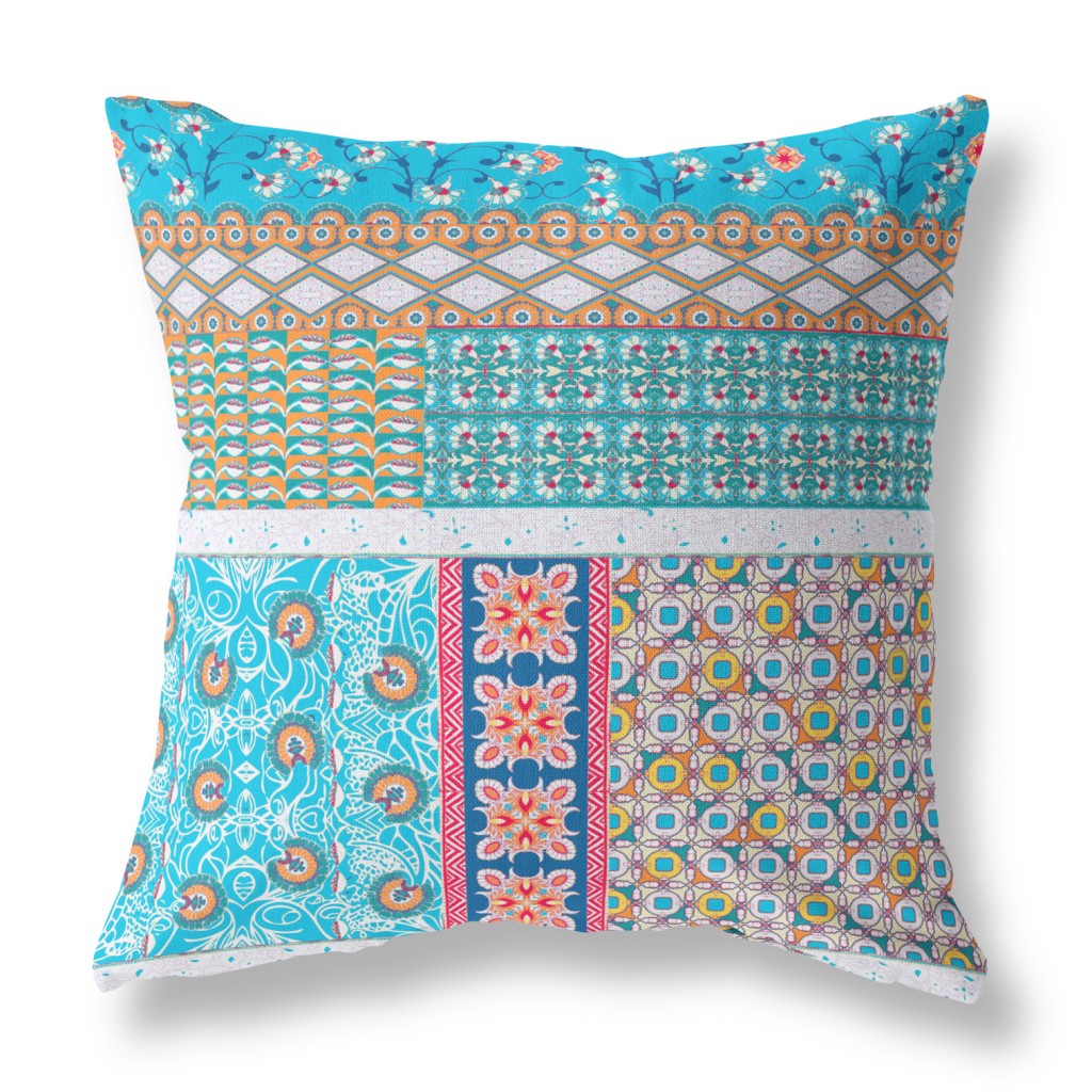 Turquoise Microsuede Patchwork Pillow