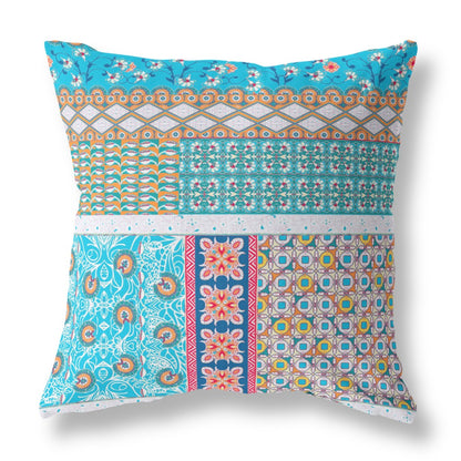 Turquoise Microsuede Patchwork Pillow