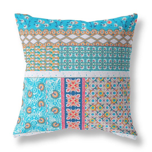 Turquoise Microsuede Patchwork Pillow