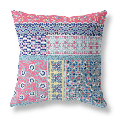 Blue & Pink Microsuede Patchwork Pillow