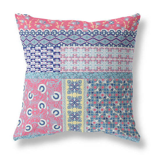 Blue & Pink Microsuede Patchwork Pillow