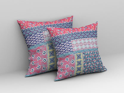 Blue & Pink Microsuede Patchwork Pillow