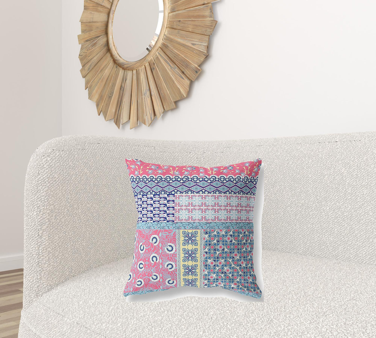 Blue & Pink Microsuede Patchwork Pillow