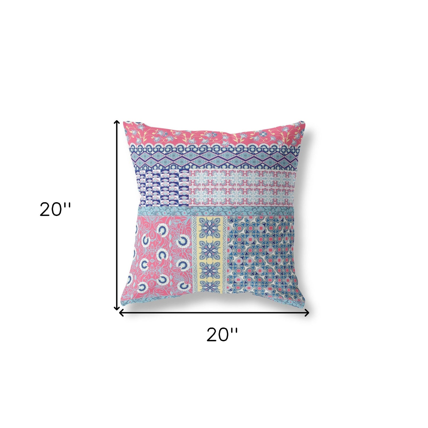 Blue & Pink Microsuede Patchwork Pillow
