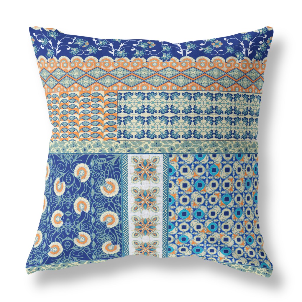 Blue & Orange Microsuede Patchwork Pillow