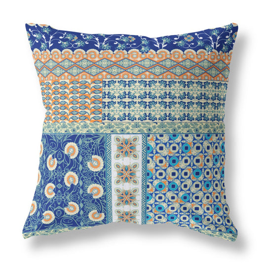 Blue & Orange Microsuede Patchwork Pillow