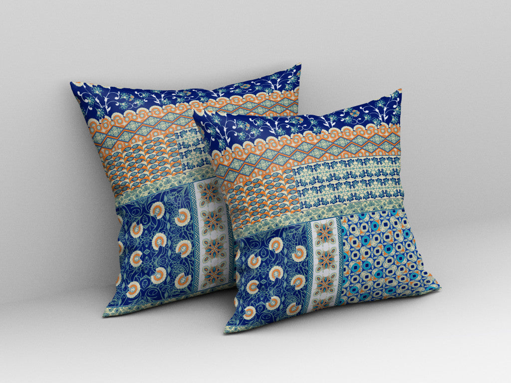 Blue & Orange Microsuede Patchwork Pillow